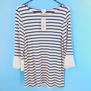 New with tags navy and ivory striped top 3/4 sleeves